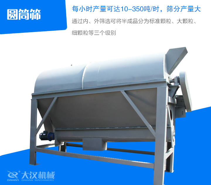 圓筒篩通過內、外篩選可將半成品分為標準顆粒、大顆粒、 細顆粒等三個級別